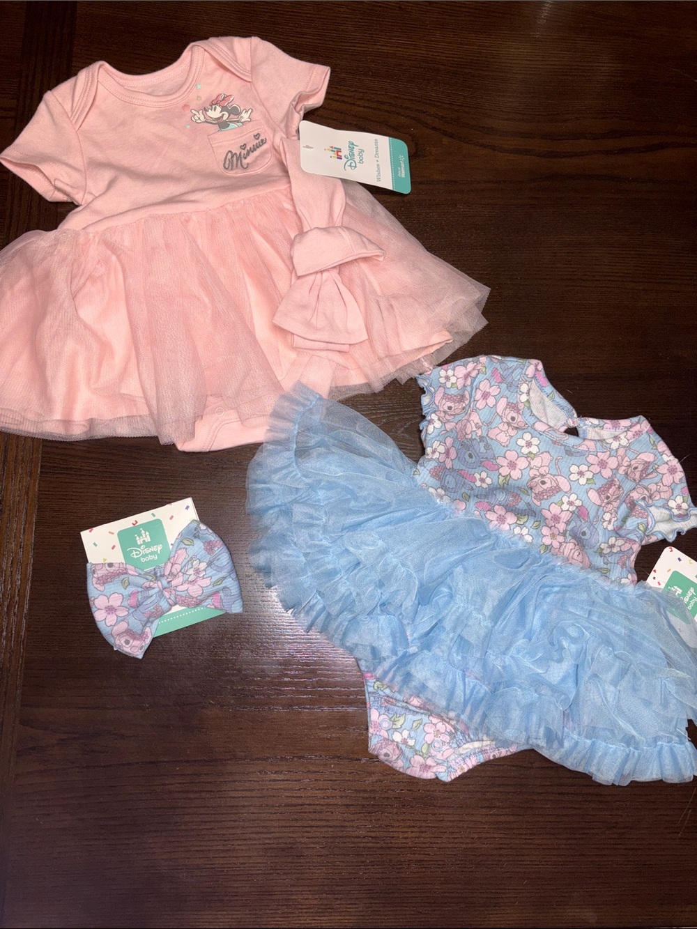 Disney baby Minnie Pink Tutu Bodysuit & Blue Stitch Floral Tutu Set NWT
